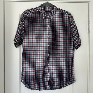 GAP Medium Short Sleeve Button Down Shirt, Linen Cotton Blend, Lightweight